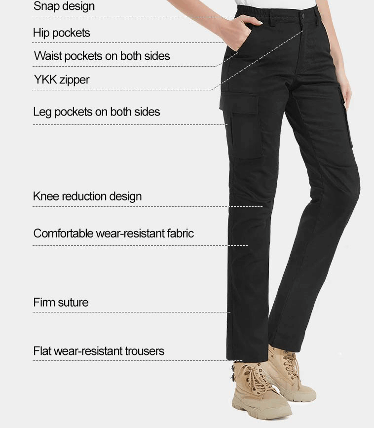 Women's casual trekking waterproof trousers with multi-pockets, knee reduction design, and durable fabric, perfect for outdoor activities.